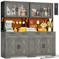Unikito 71" Tall Kitchen Pantry Storage Cabinet with LED Light & Outlets - color: Enoch Walnut, size: 63 Inch