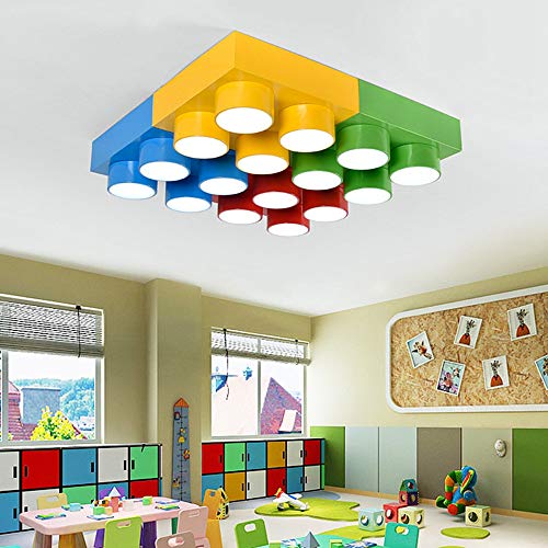 LAKIQ Modern Children Room Flush Mount Ceiling Light Fixture Acrylic Creative Colorful Block Toy Shape Kids Room Close to Ceiling Lighting for Kids Bedroom Kindergarten Playground (Square,Yellow) - color: Yellow, size: Square