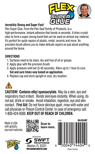 Flex Super Glue Liquid, 10 Gram Brush-On Bottle, 10-Pack, Clear, Instant Bond, Quick Dry, Cyanoacrylate Adhesive, Precision Brush for Wood, Metal, Plastic, Crafts, Ceramic, and Toy Repairs - size: 10-Pack, style: Liquid 10 Gram Brush Top