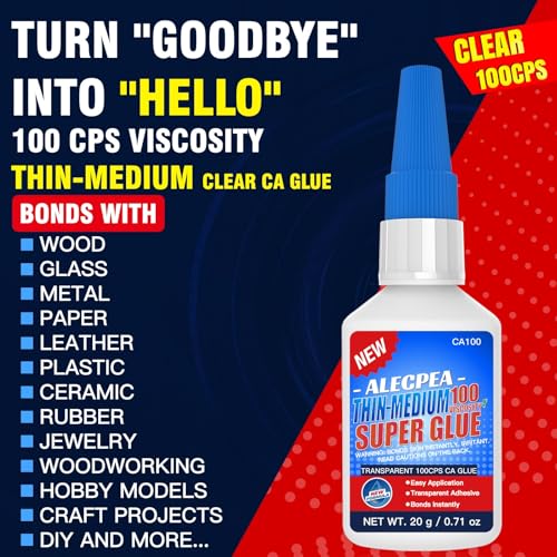 ALECPEA Thin CA Glue 100 CPS - Medium Viscosity Cyanoacrylate, 20g