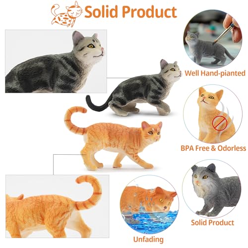 Toymany 8PCS Grey & Orange Cat Figurines Set, Realistic Cat Figures Kitten Toys, Cat Cake Toppers Easter Egg Birthday Gift for Kids Children - style: B-Cats