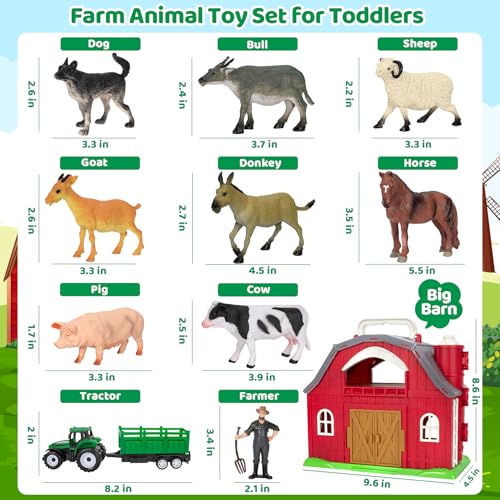 Ellinjan Farm Animals Toys for Toddlers Girls Boys, Big Red Barn Farm with Figures Animals and Tractor Toy for Kids 3 4 5, Farm Playset Educational Learning Toys, Ideal Christmas Birthday Gifts