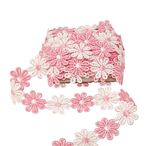 Honbay 5 Yards Decorating Lace Embroidered Trim Ribbons for Sewing or Craft Decoration (Daisy Pink White) - color: Daisy pink white