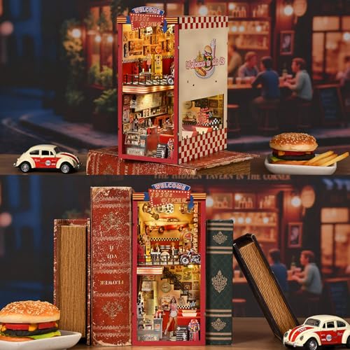 fifijoy Book Nook Kit for Adults, 1950s Diner Bookshelf Insert - color: 1950s Diner