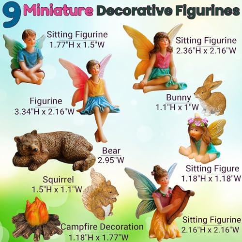 Mood Lab Fairy Garden Figurines - Camping Set (9 pcs) - Miniature Decorative Statues & Accessories - Outdoor & Indoor Garden Decor