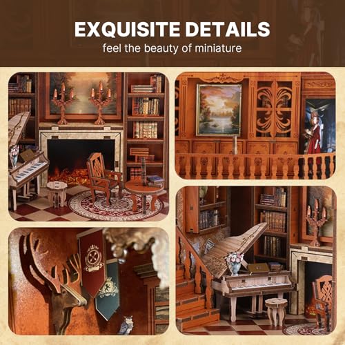 Book Nook kit,DIY Green Building Model Craft Kit with LED Lights,The Miniature Dollhouse Kit Tiny House for Adults Bookshelf.（Green Building） - color: Green Building