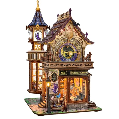 3D Wooden Puzzle for Adult, 3D Puzzle DIY Miniature House Kit for Adult, Booknook with LED Light, 3D Wood Puzzle Gifts for Family, Friend, Bookshelf Deco(Magic Club) - color: Magic Club