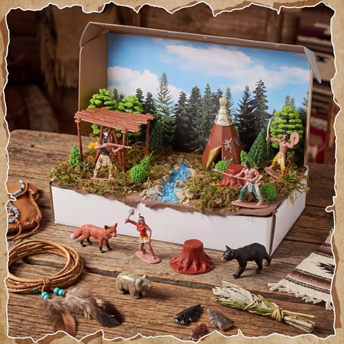 Teyva Daily 48 Pcs Native American Figurines Diorama Box Kit - color: Indian