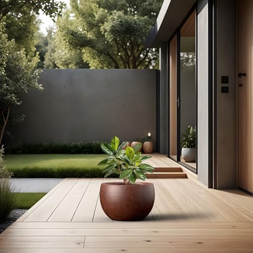 Kante Large Round Bowl Rusty Concrete Planter 19.9" Dia, Outdoor - color: Rusty, size: 19.9" d