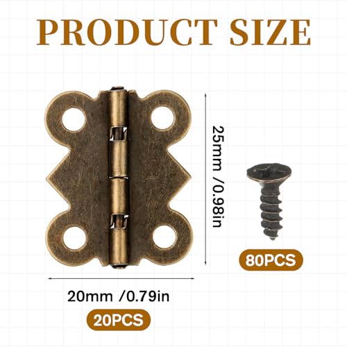 Screws Small Hinges for Crafts 20 PCS Antique Bronze Butterfly-Hinges with 80 Pcs Jewelry Box Hinges, Small Hinge for Wooden Box Mini Metal Hing for Cabinet Crafts Wooden Jewelry Boxs (25 x 20mm)