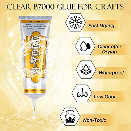 B7000 Rhinestone Jewelry Glue Clear, B-7000 Glue 3.7 fl oz Upgrade Multi-Function Adhesive Super Glue with Cap & Precision Tip for Repair, Small Hobby Models, Metal Stone Crafts, Fabric, Shoes(110ML) - color: 1 x110ML/ 3.7fl oz