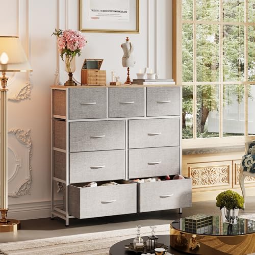 WLIVE Tall Dresser for Bedroom, 9 Drawer Chest of Drawers, Light Grey - color: Light Grey