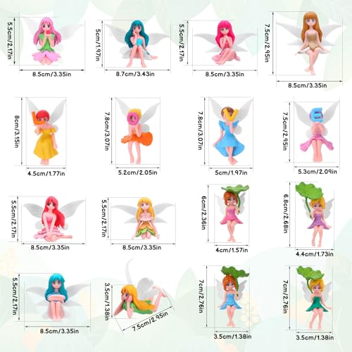 16 Pcs Miniature Fairy Figurines, Small Flower Fairies Lotus Leaf - size: 3.42*2.24 inch