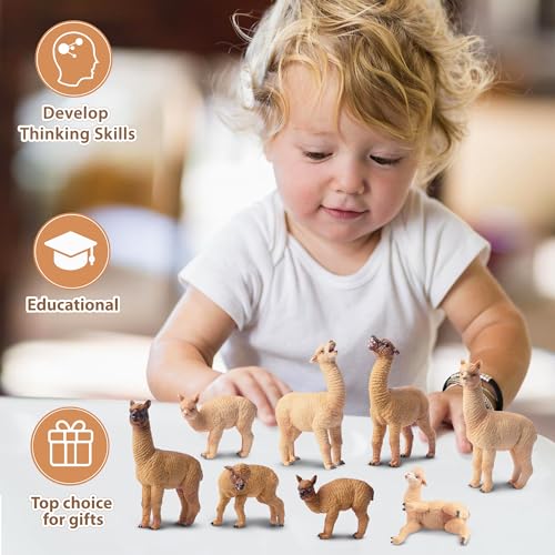 Toymany 8PCS Realistic Alpaca Figurines Llama Figures - Plastic Forest Jungle Animal Figurines, Christmas Birthday Toy Gift for Kids Boys Girls - style: 8PCS Alpaca