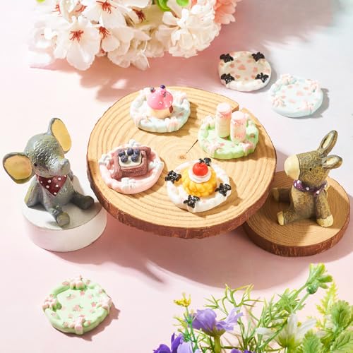 FASHEWELRY 20Pcs Resin Flower Plates 38mm Miniature Dollhouse Accessories Floral Playhouse Dishes Kitchen Tableware Models Display Ornaments for Micro Landscape Decoration - color: Plates With Flower
