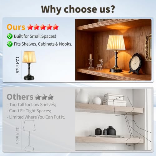 Mr.White Set of 2 Rechargeable Cordless Table Lamp with Fabric Shade, 5200mAh Battery Operated LED Table Light, for Restaurant Kitchen Patio Dinner Dining (Black) - color: 12.4" Black (2 Pack)