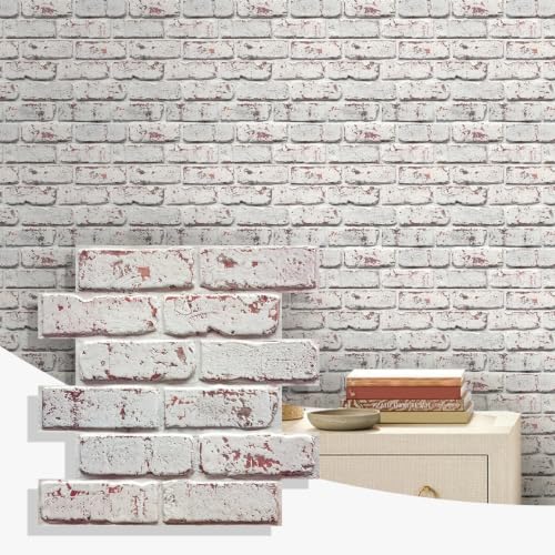 COMSTICKC 3D Faux Brick Wall Panels Peel and Stick, 10 Pcs 11.8" x 11.8" - color: Whitewash - 3