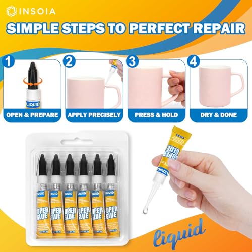 INSOIA Super Glue Liquid Clear, 6 x 3g, All Purpose Single-Use - style: Liquid