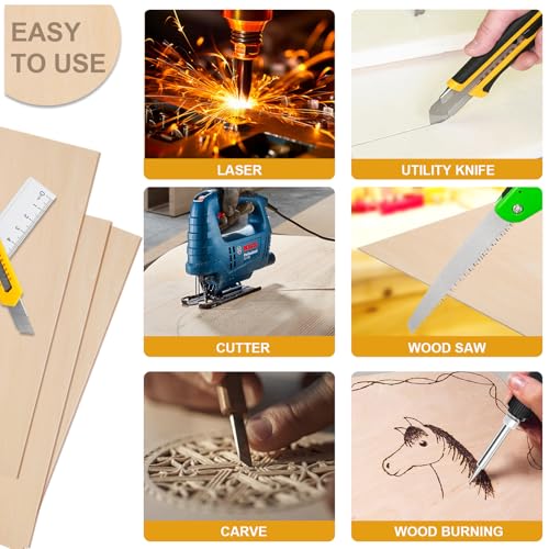 4 Pack Basswood Sheets 12x12x1/12 Inch, Plywood Sheet Unfinished Wood Boards Blanks for Laser Cutting, Engraving, Burning, Crafts