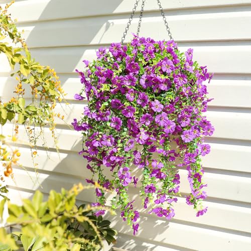 Artificial Hanging Flowers for Outdoors Spring Summer Decor - color: Purple