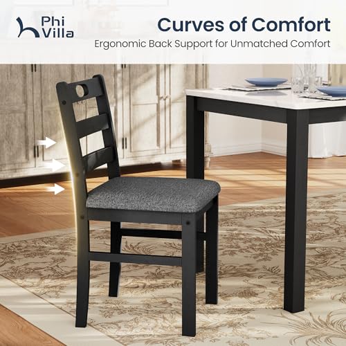 PHI VILLA Dining Table Set for 4, Marble Design Kitchen Table and Chairs - color: Venatino White Marble&gray