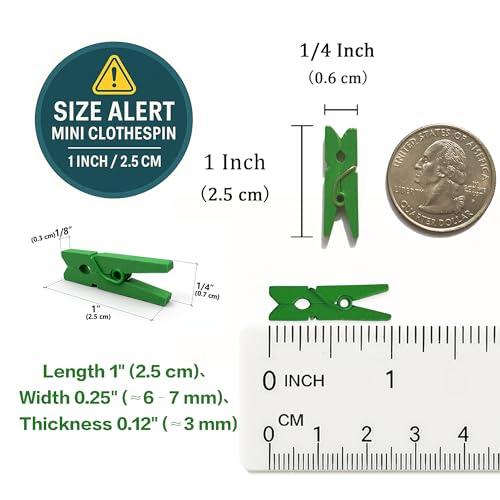 LWR CRAFTS Wooden Mini Clothespins 100 Per Pack 1" 2.5cm (Classic Green) - color: Kelly/Classic Green