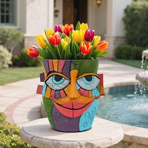 Picasso Abstract Resin Flower Pots Colorful Unique Face Planters Pots Head - color: Smiling Face