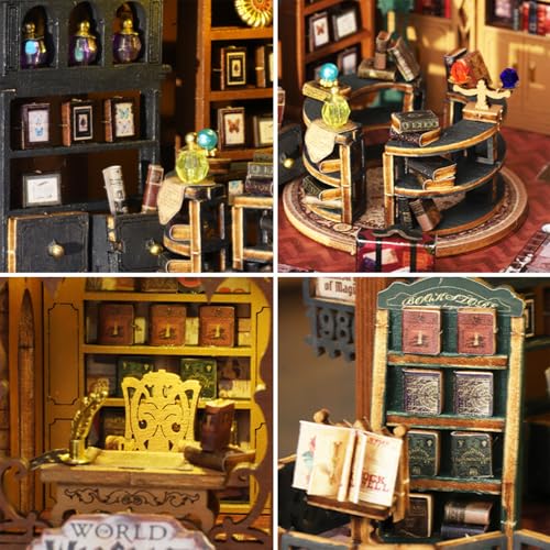 3D Wooden Puzzle for Adult, 3D Puzzle DIY Miniature House Kit for Adult, Booknook with LED Light, 3D Wood Puzzle Gifts for Family, Friend, Bookshelf Decor(Twilight Book City) - color: Twilight Book City