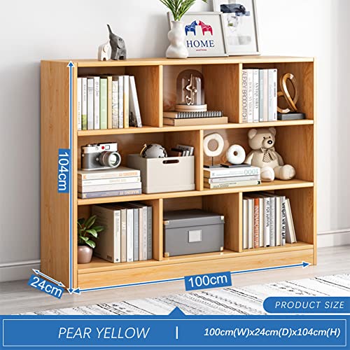 IOTXY Open Shelf Low Bookcase - Wooden 3-Tier Cube Bookshelf, Pear Yellow - color: Pear Yellow, size: 100CM Base