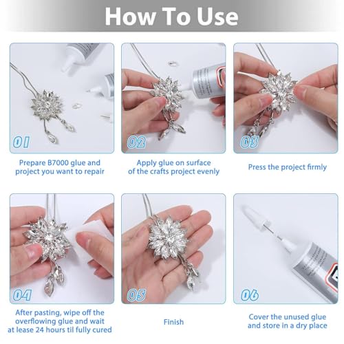B-7000 Glue Clear for Rhinestone Crafts, Jewelry and Bead Adhesive B7000 Semi Fluid High Viscosity Glues for Clothes Shoes Fabric Cell Phones Screen Repair Metal Stone Nail Art Glass