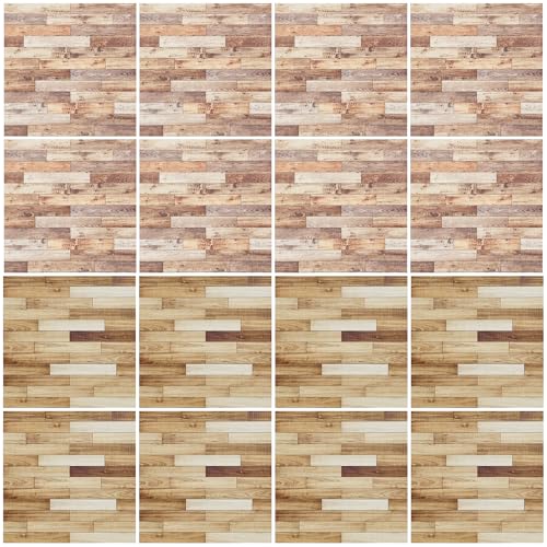 16 PCS Miniature Mini House Floor Tiles Self Adhesive Floor Tiles Faux 3D Brick Wall Paper Sticker for Mini House Decoration, 3.94 Inch, Simulated Wood - color: Simulated Wood