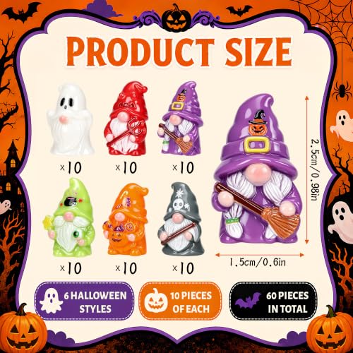 60 Pcs Halloween Mini Gnomes Figurines 6 Style Resin Miniature Gnomes Table Decoration - color: Halloween