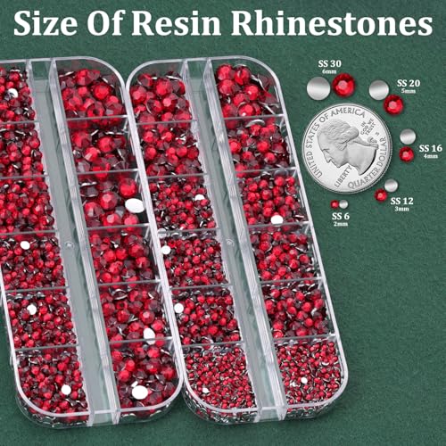 Resin Rhinestones for Crafting with B7000 Jewelry Glue, 2 Boxes Dark Red Flatback Crystals with 3Pcs 10ml Glue for Bedazzling Crafts DIY Nail Art Makeup, Gems for Clothing Shoes - color: Dark Red, size: 2 Small Pack with Glue