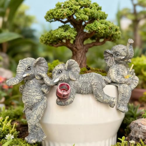 3-piece Fairy Garden Gnome Set, Beer-Drinking Gnome Resin Statue, Outdoor Decorative Item (Gray) - color: Gray