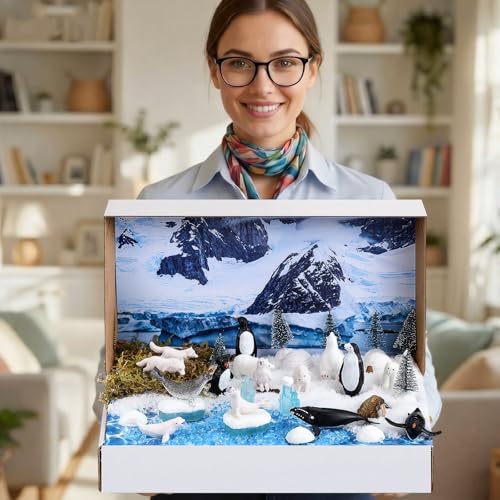 48 Pcs Arctic Animal Diorama Kit Habitat Project Box Set - color: Polar