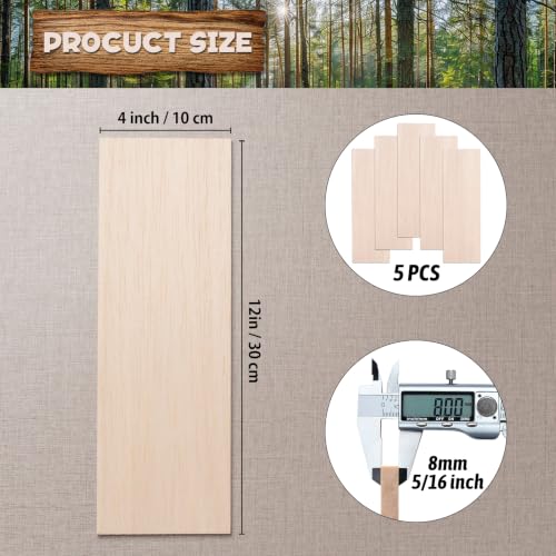 Balsa Wood Sheets 5/16" Thick, 5 PCS 12" x 4" Wooden Planks for Crafts - size: 12″x4″x5/8″ - 5PCS