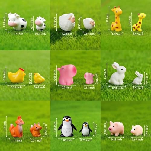81pcs Garden Miniatures Animal Figurines Accessories, 9 Sets of Resin Animals Variety Pack for Fairy Garden and Wildlife, Mini Animals Micro Landscape Farm Decor