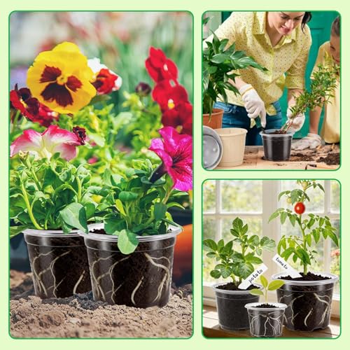 VOKOY 42 Pack 4/3/2.75 Inch Clear Nursery Pots with 50 Plant Labels, Clear Plant Pots with Drainage Hole Plastic Transparent Variety Pack Garden Flower Seedling Pots Small Planter Containers - size: 4/3/2.75 Inch - 42pcs