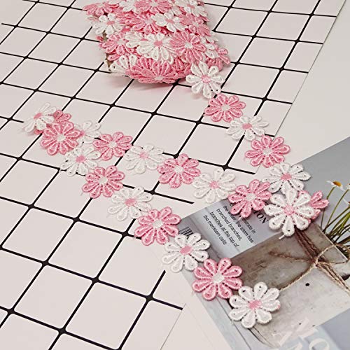 Honbay 5 Yards Decorating Lace Embroidered Trim Ribbons for Sewing or Craft Decoration (Daisy Pink White) - color: Daisy pink white