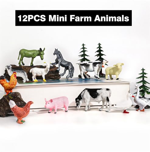 SIENON 12Pcs Mini Realistic Farm Animals Figures Toys for Kids - size: 12 Pieces Miniature Farm Animals