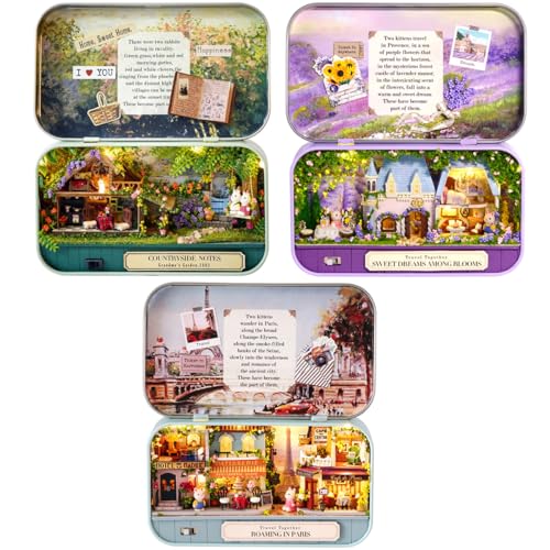 MAGQOO 3D Wooden Dollhouse Miniature DIY Doll House Kit with Furniture,1:100 DIY Box Theater Kit (Pack of 3) - color: Q-004/010/012