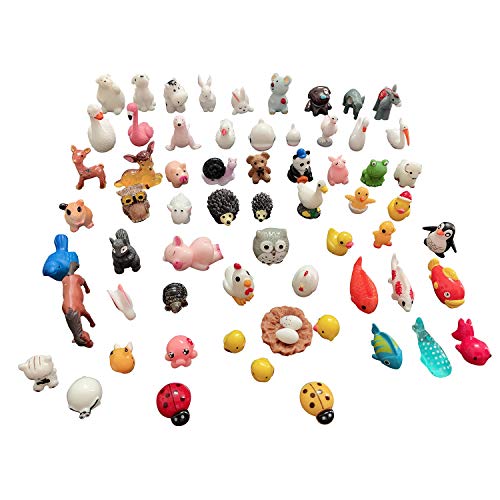 Miniature Animals 65pcs Mini Resin Decoration Set for Childrens Birthday Party Kids Presents Doll House Pretend Play Toys DIY Garden Flowerpot Succulent Planter
