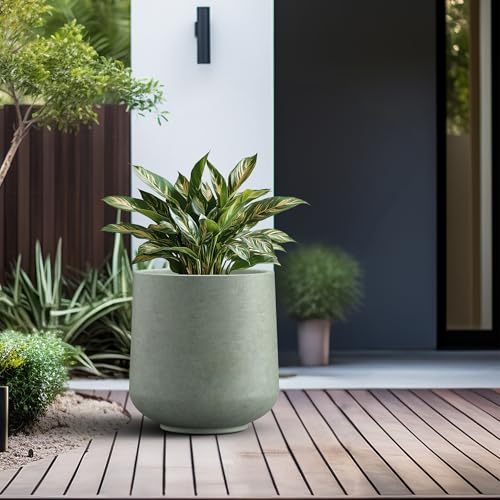 Kante Large Round Curved Mint Green Concrete Planter 16.5" Dia, Outdoor - color: Mint Green, size: 15.3" D