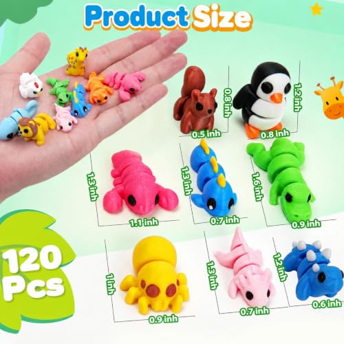 120Pcs 3D Printed Animals Set for Kids, Mini Little Animals Figures for Party Favors Gifts Pocket Fidget Toys Bulk, Goodie Bag Stuffers Classroom Birthdays Rewards for Toddlers Desk Office Pet Decor - color: Colorful 120pc