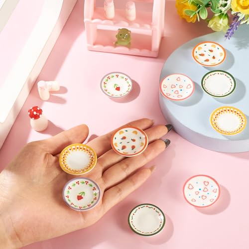 FASHEWELRY 10Pcs Resin Miniature Dollhouse Plates Playhouse Dishes 34mm Kitchen Tableware Models Display Ornaments for Micro Landscape Decoration Garden Home Party Decor - color: 5 Colors-round Plates
