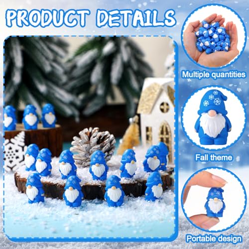 Yaomiao 50 Pcs Mini Resin Winter Gnomes Figurines Winter Snowflake Gnomes Statues Snowflake White and Blue Gnome Figures Table Decor for Holiday Festive Home Kitchen Tiered Tray - style: Winter Snowflake
