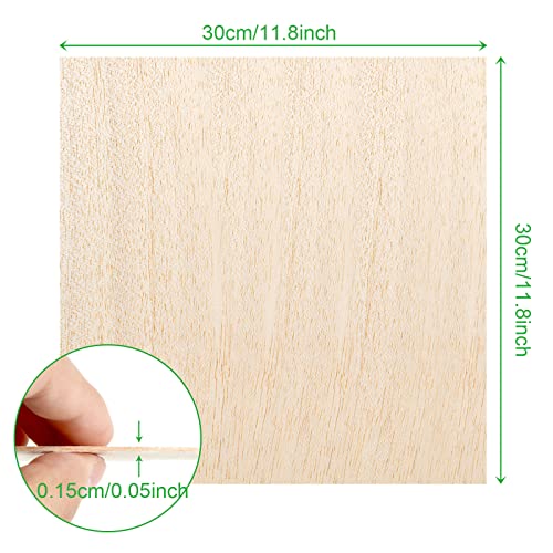 12 Pack Balsa Wood Sheets, 11.8'x11.8'x1/16', Thin Natural Unfinished Wood for Crafts, Hobby, Model Making, Wood Burning and Laser Projects, School and Craft