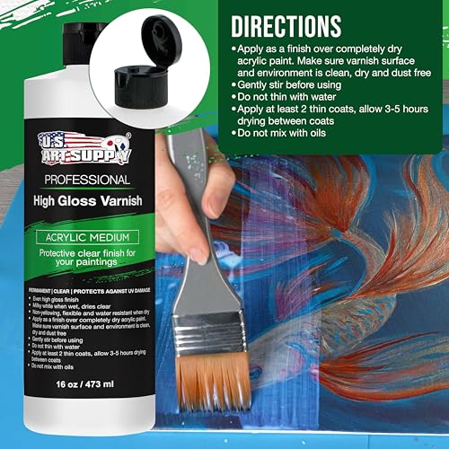 U.S. Art Supply 16oz Acrylic Sealer High Gloss Varnish for Acrylic Painting - size: 16-ounces