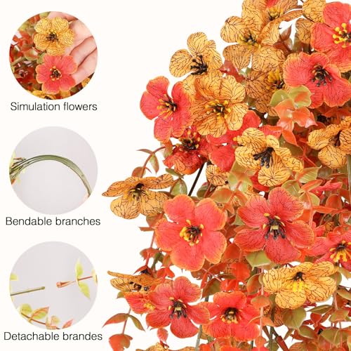 Artificial Fall Flowers for Outdoors UV Resistant Autumn Decor - color: Double Orange
