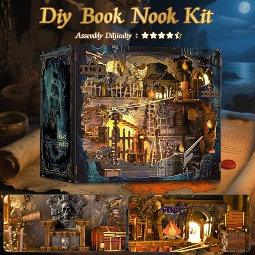 NookMaster Book Nook Kit, 3D Wooden Puzzle for Adults (Pirate Bay) - color: Pirate Bay